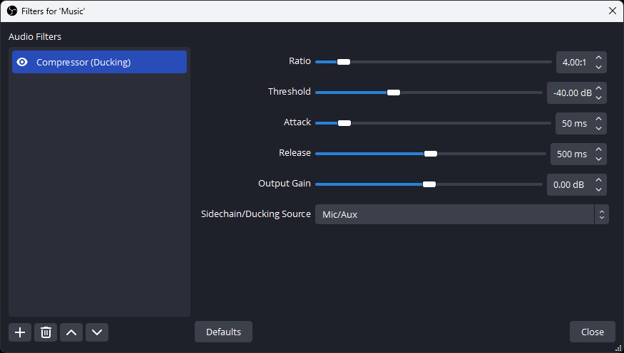 OBS Studio - Audio Ducking Settings OBS Studio - Audio Ducking Settings